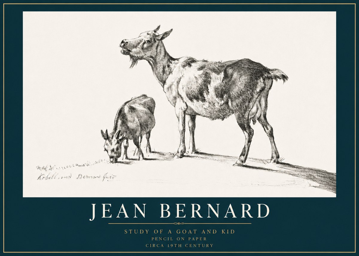 Jean Bernard Study of a Goat and Kid No3 - Poszter