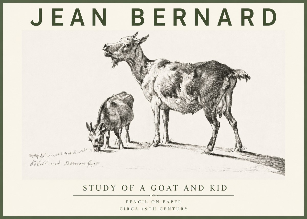 Jean Bernard Study of a Goat and Kid No4 - Poszter