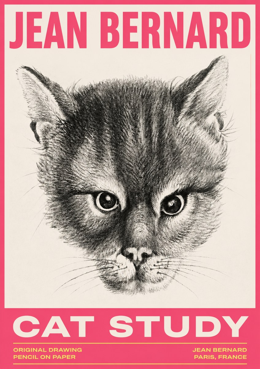 Jean Bernard Cat Study. Original Drawing No3 - Poszter