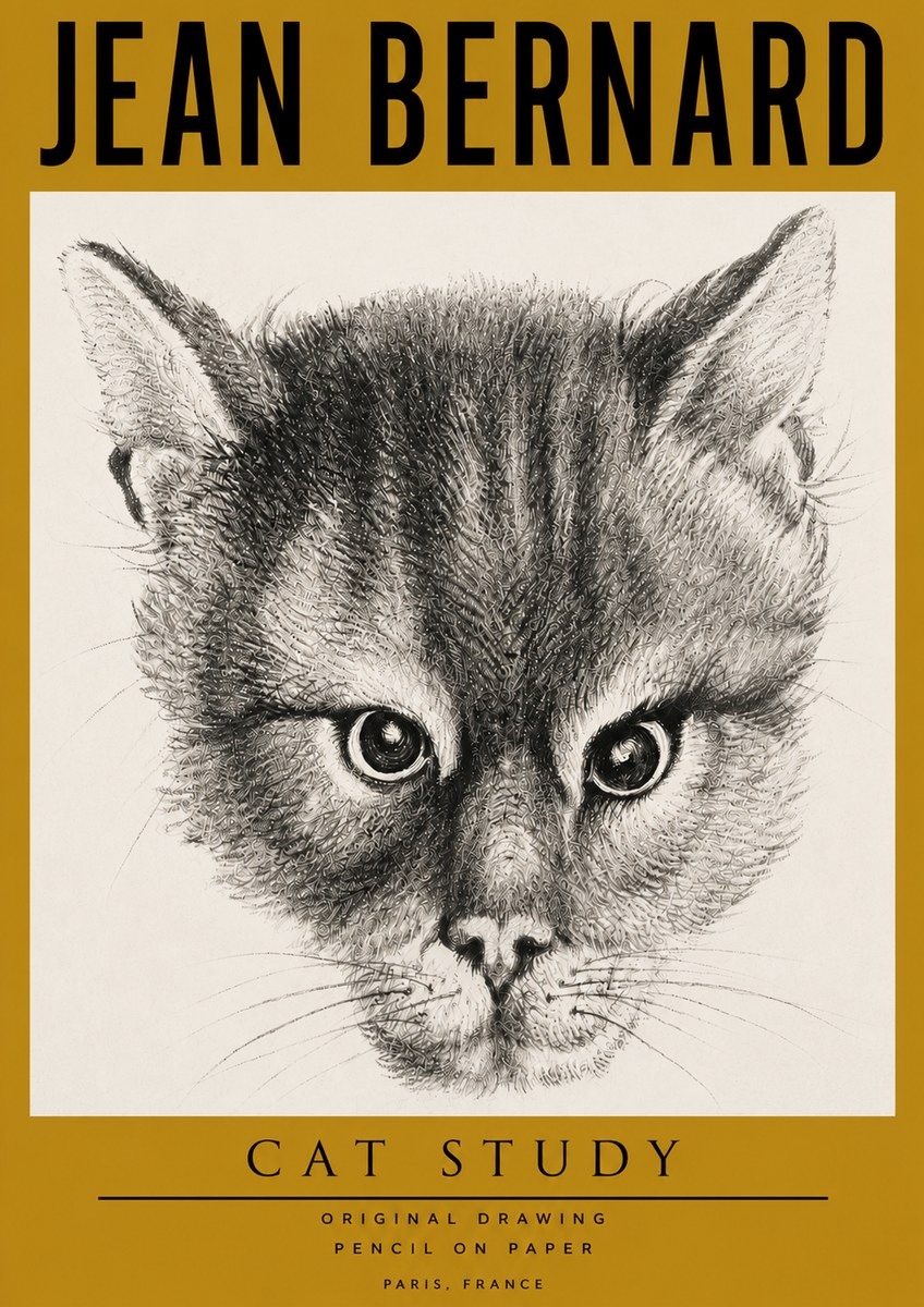 Jean Bernard Cat Study. Original Drawing No4 - Poszter
