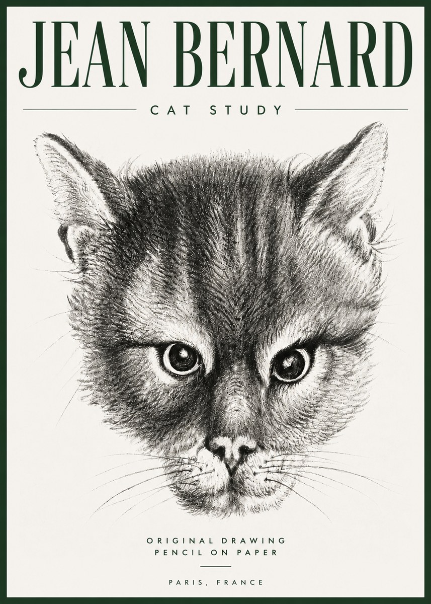 Jean Bernard Cat Study. Original Drawing No5 - Poszter