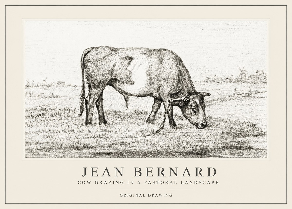 Jean Bernard Cow Grazing in a Pastoral Landscape No1 - Poszter