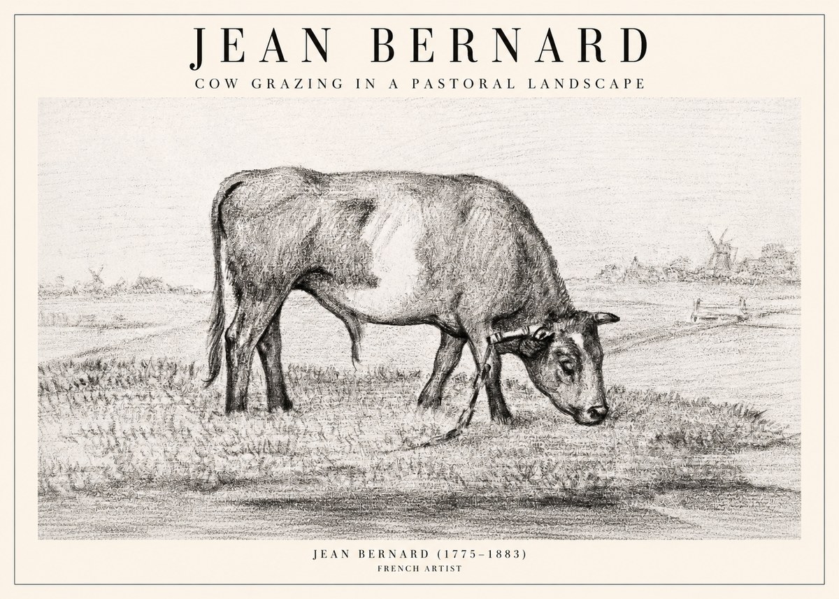 Jean Bernard Cow Grazing in a Pastoral Landscape No2 - Poszter