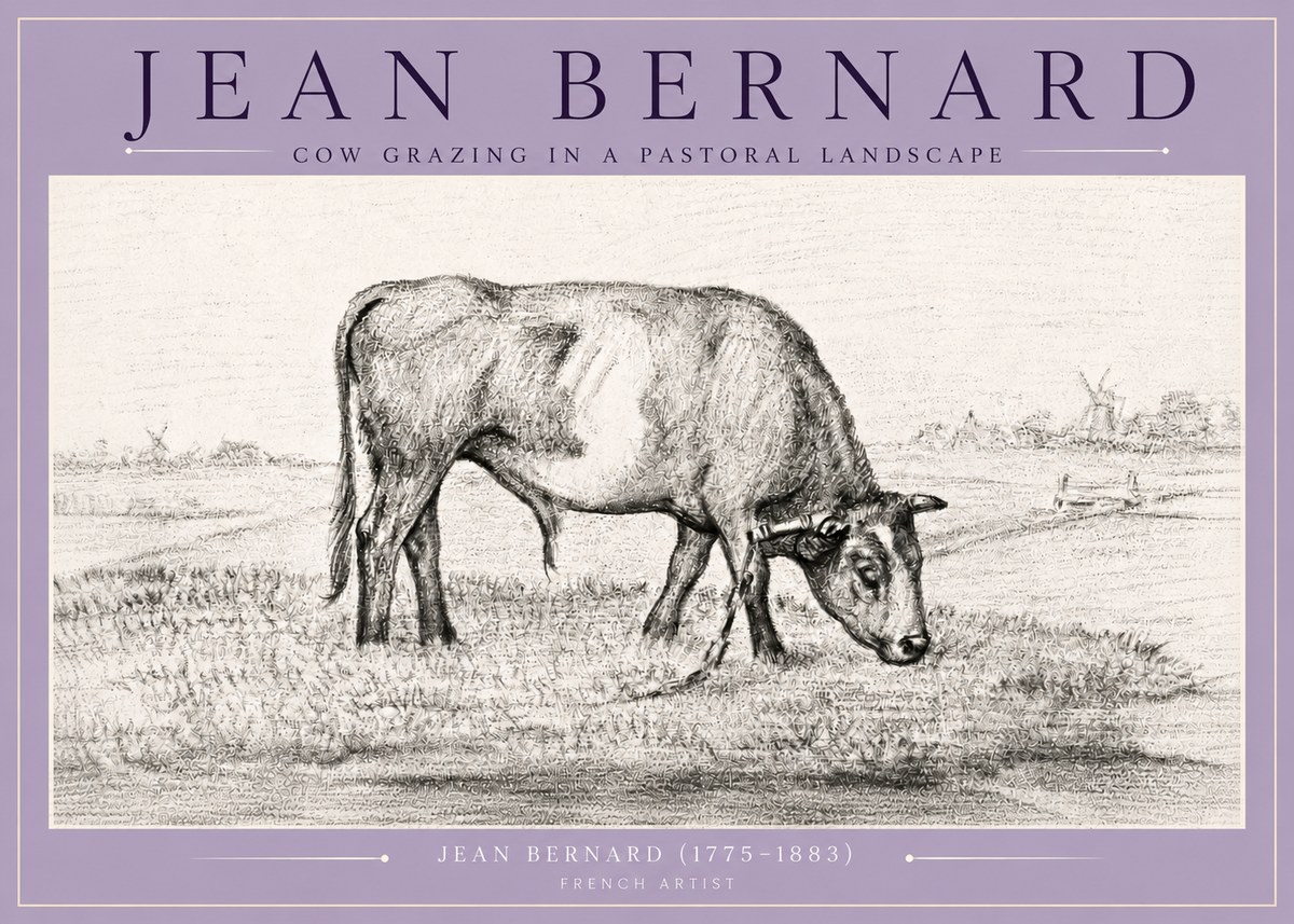 Jean Bernard Cow Grazing in a Pastoral Landscape No4 - Poszter