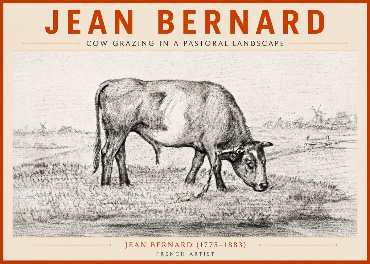 Jean Bernard Cow Grazing in a Pastoral Landscape No5 - Poszter