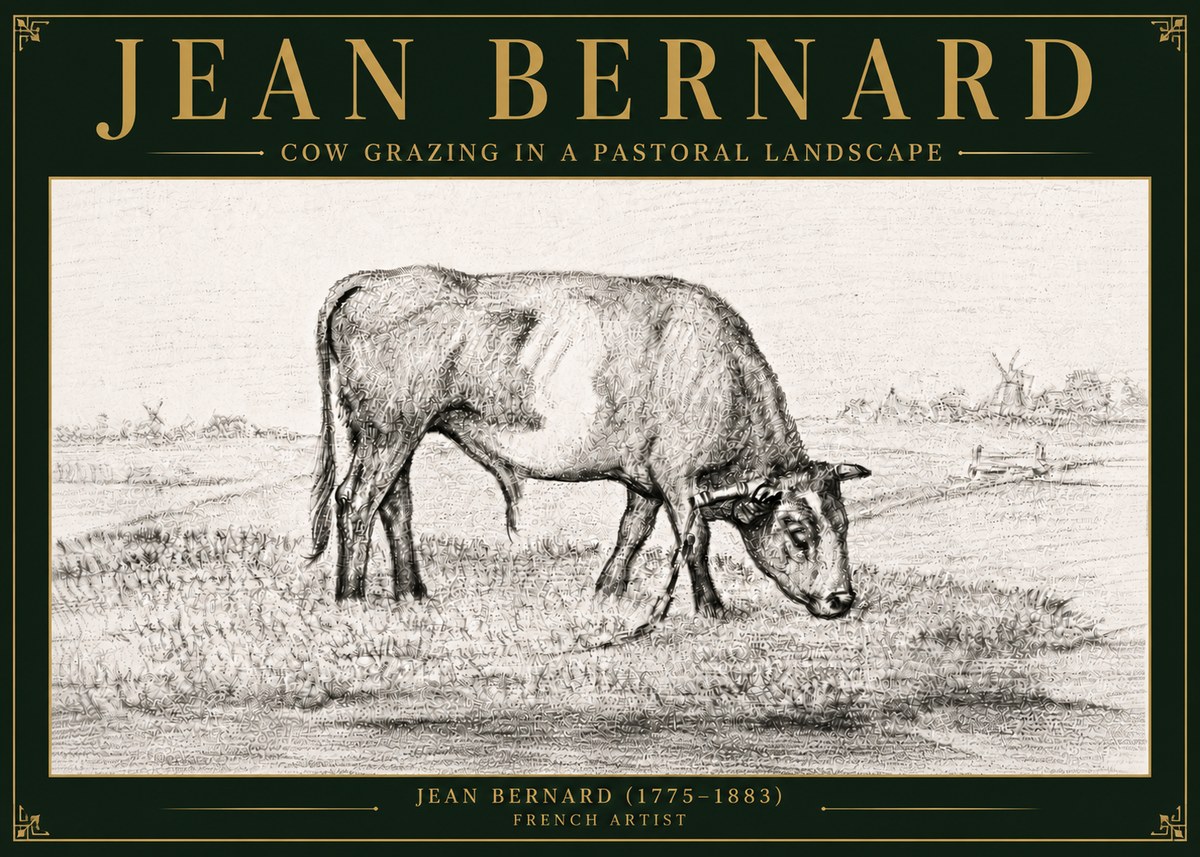 Jean Bernard Cow Grazing in a Pastoral Landscape No6 - Poszter