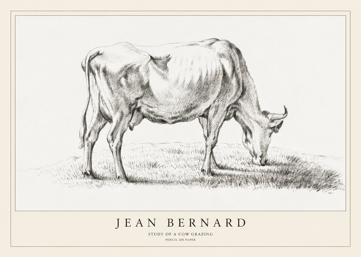 Jean Bernard Study of a Cow Grazing II No1 - Poszter