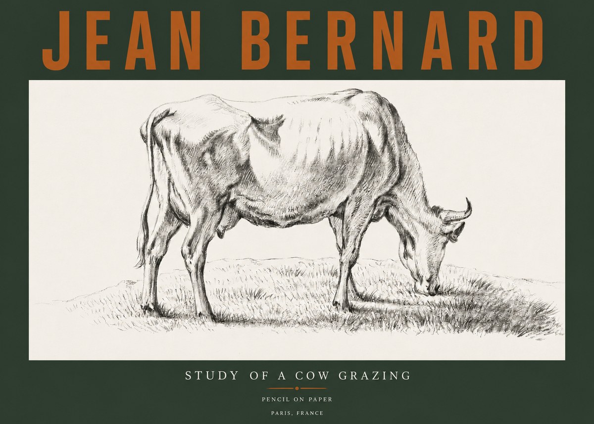 Jean Bernard Study of a Cow Grazing II No3 - Poszter