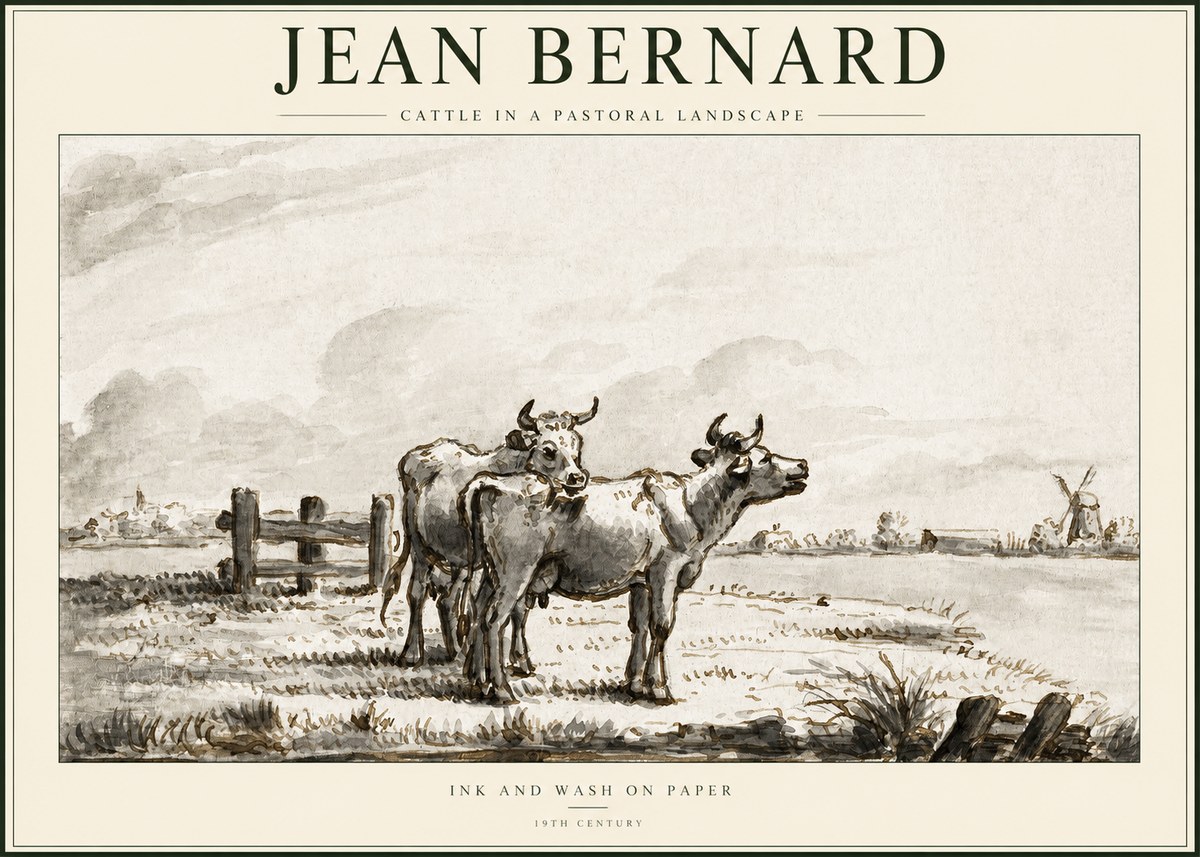 Jean Bernard Cattle in a Pastoral Landscape No1 - Poszter