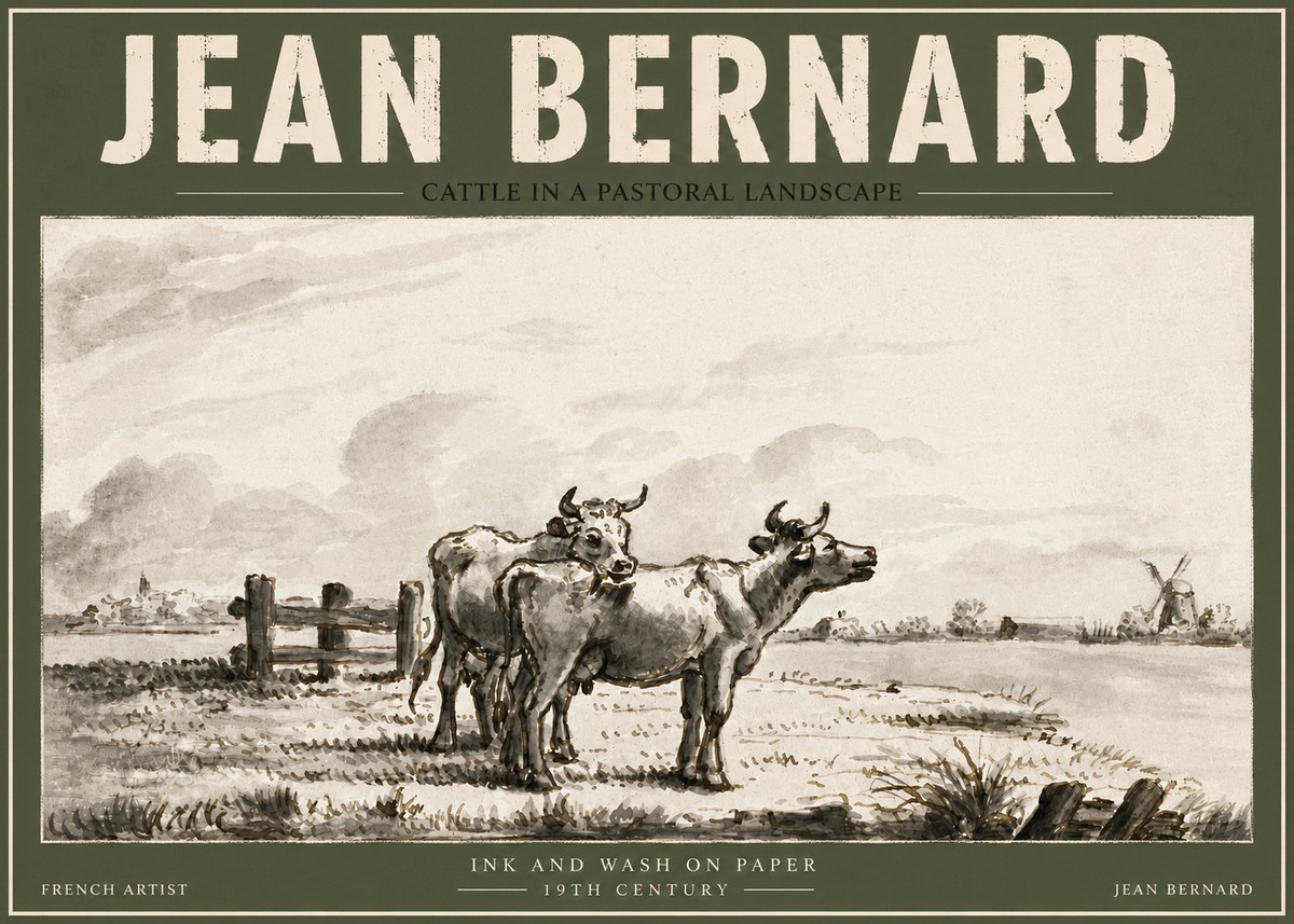 Jean Bernard Cattle in a Pastoral Landscape No4 - Poszter