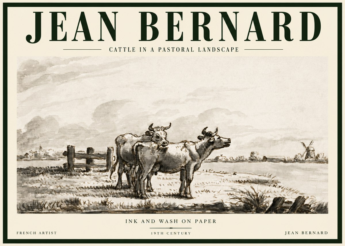 Jean Bernard Cattle in a Pastoral Landscape No5 - Poszter