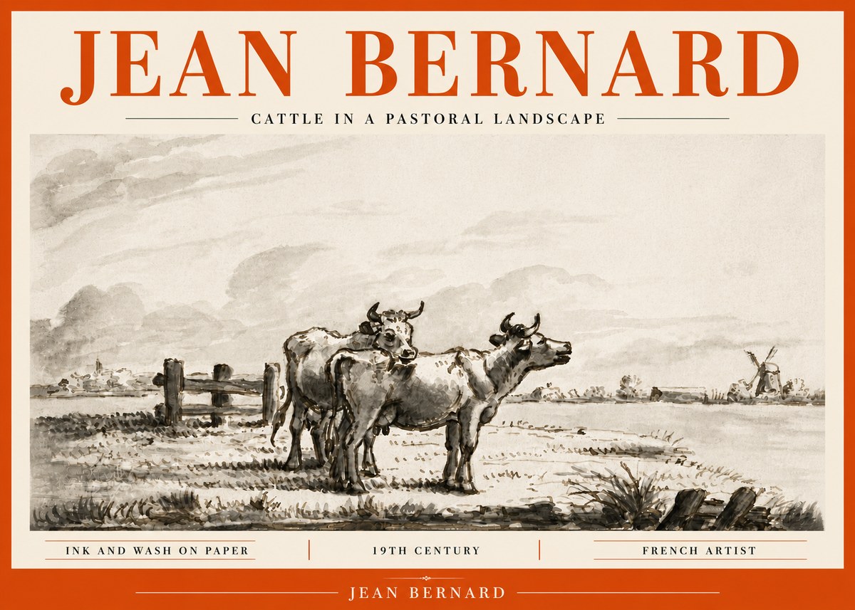Jean Bernard Cattle in a Pastoral Landscape No6 - Poszter