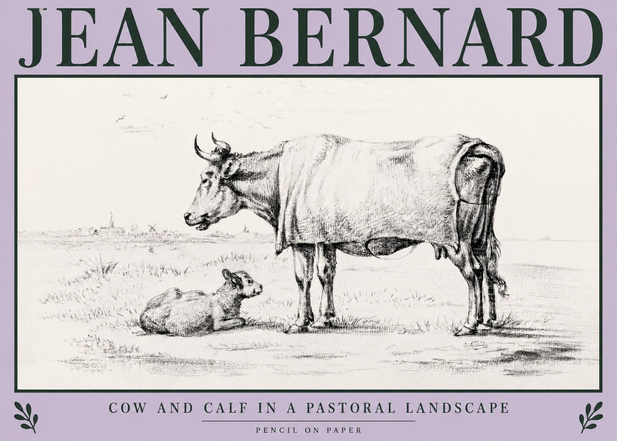 Jean Bernard Cow and Calf in a Pastoral Landscape No3 - Poszter