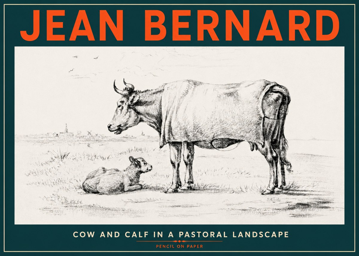Jean Bernard Cow and Calf in a Pastoral Landscape No4 - Poszter