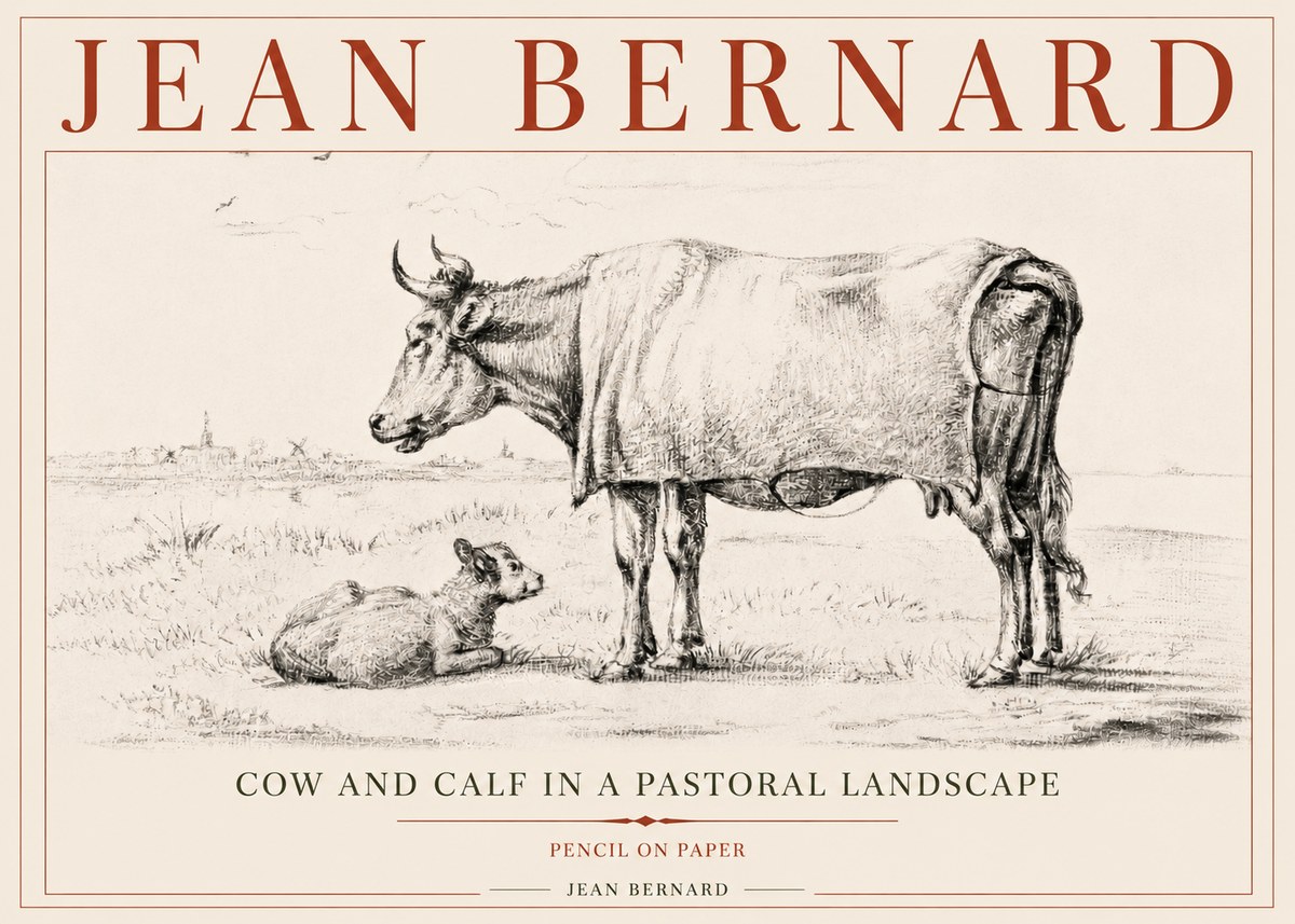 Jean Bernard Cow and Calf in a Pastoral Landscape No5 - Poszter