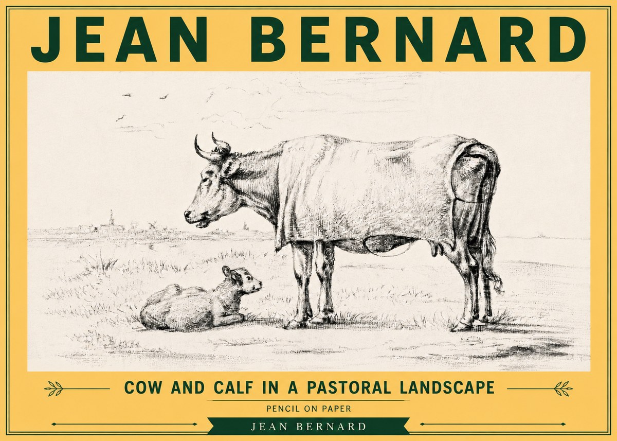 Jean Bernard Cow and Calf in a Pastoral Landscape No6 - Poszter