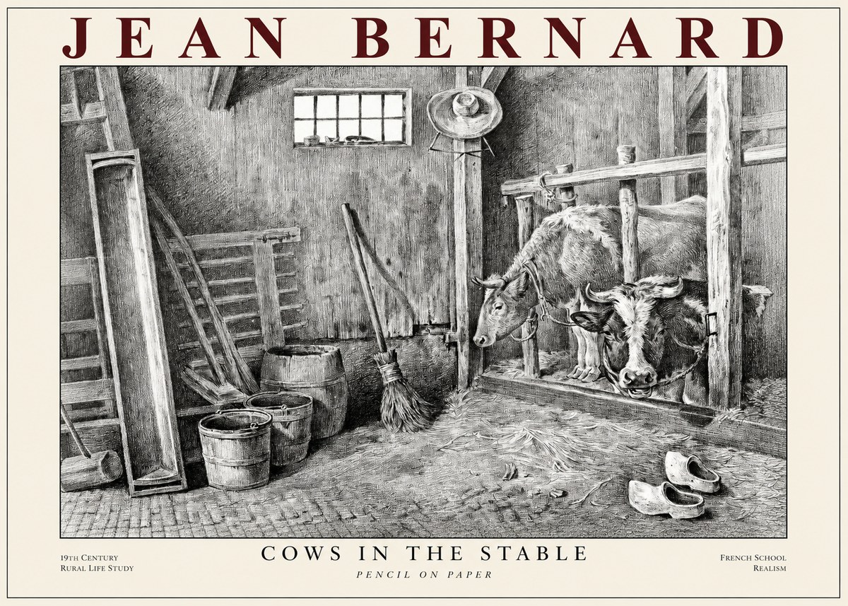 Jean Bernard Cows in the Stable No1 - Poszter