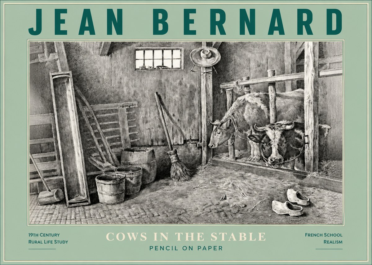 Jean Bernard Cows in the Stable No3 - Poszter