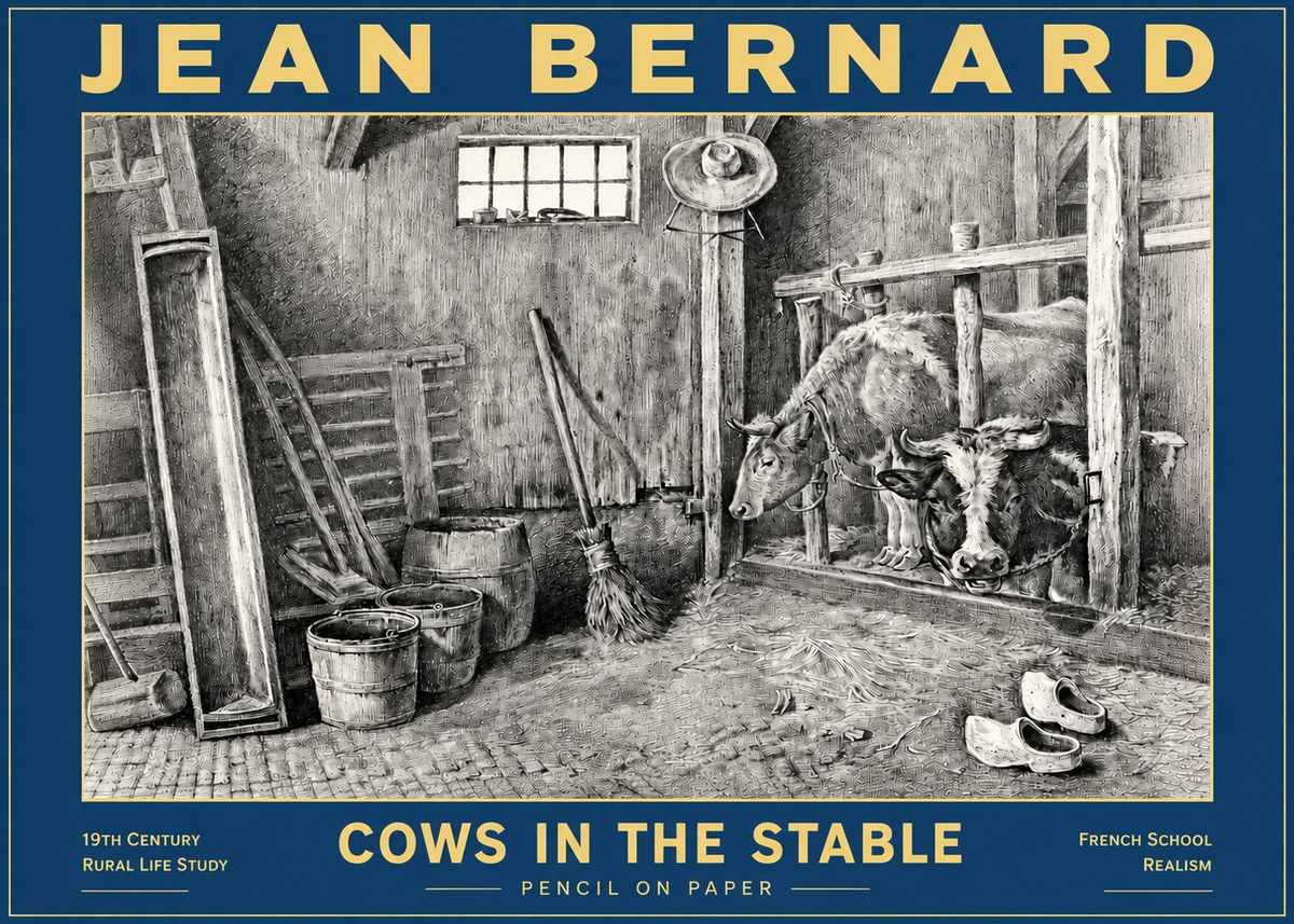 Jean Bernard Cows in the Stable No6 - Poszter