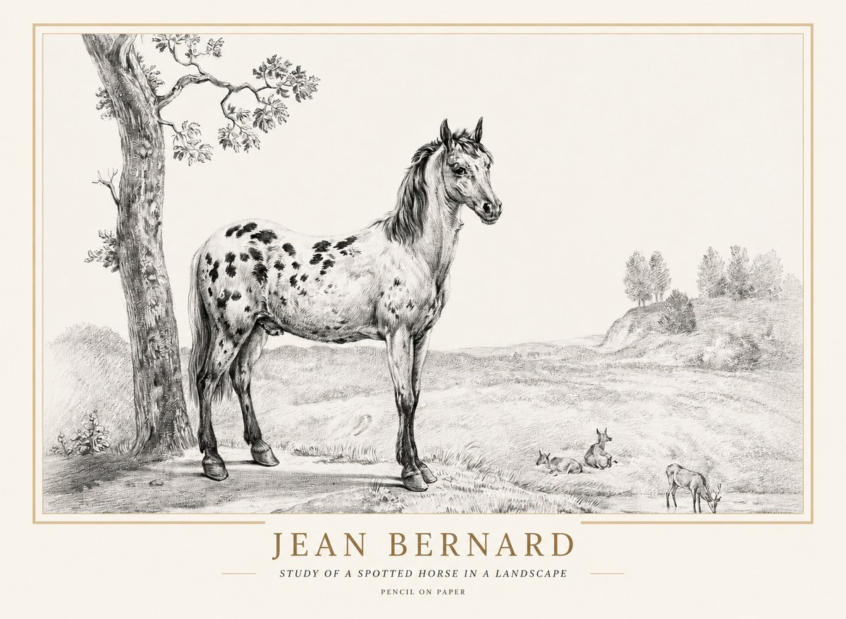Jean Bernard Study of a Spotted Horse in a Landscape No1 - Poszter