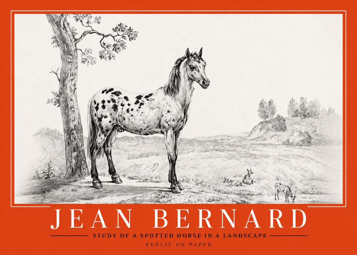 Jean Bernard Study of a Spotted Horse in a Landscape No2 - Poszter