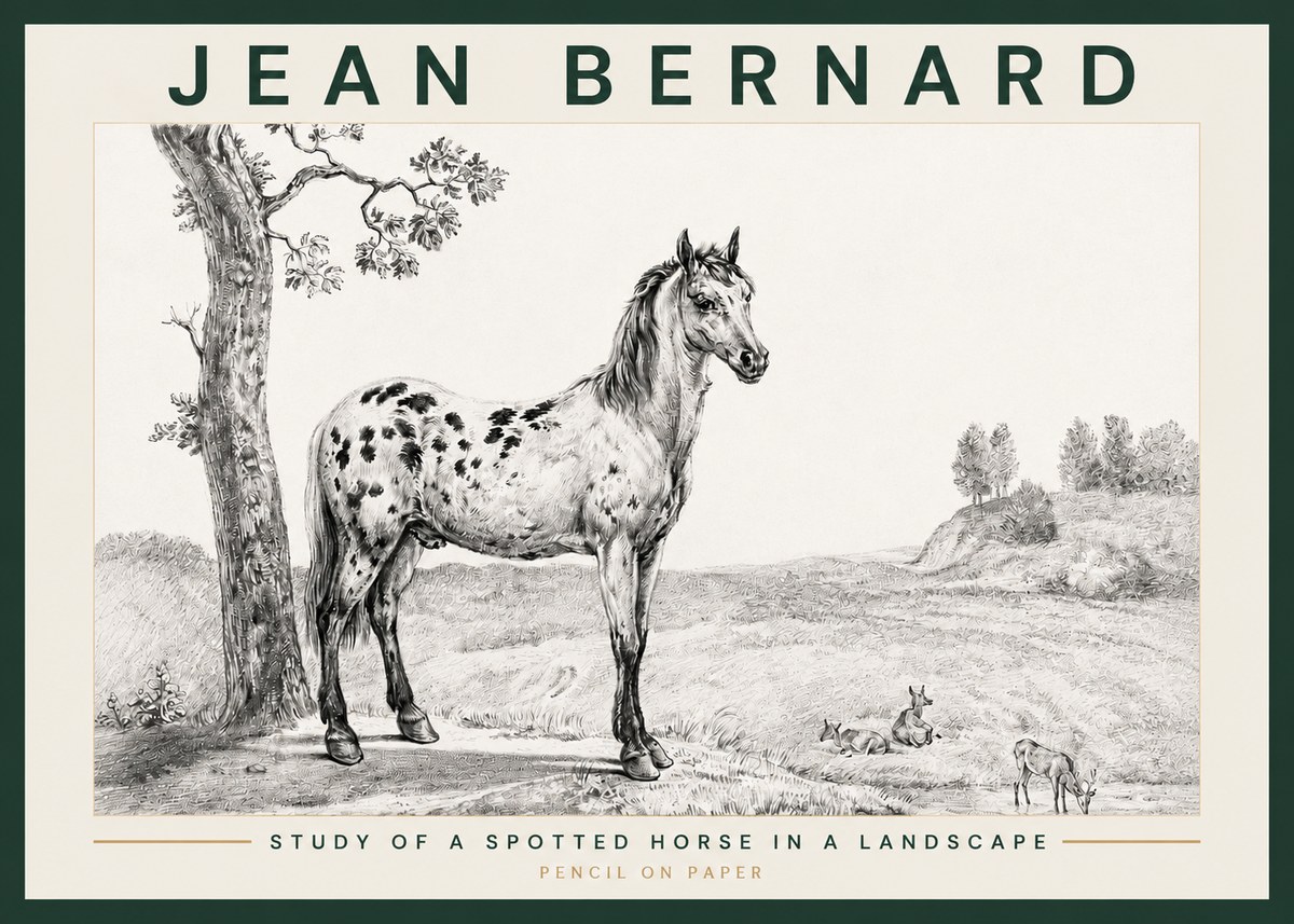 Jean Bernard Study of a Spotted Horse in a Landscape No3 - Poszter