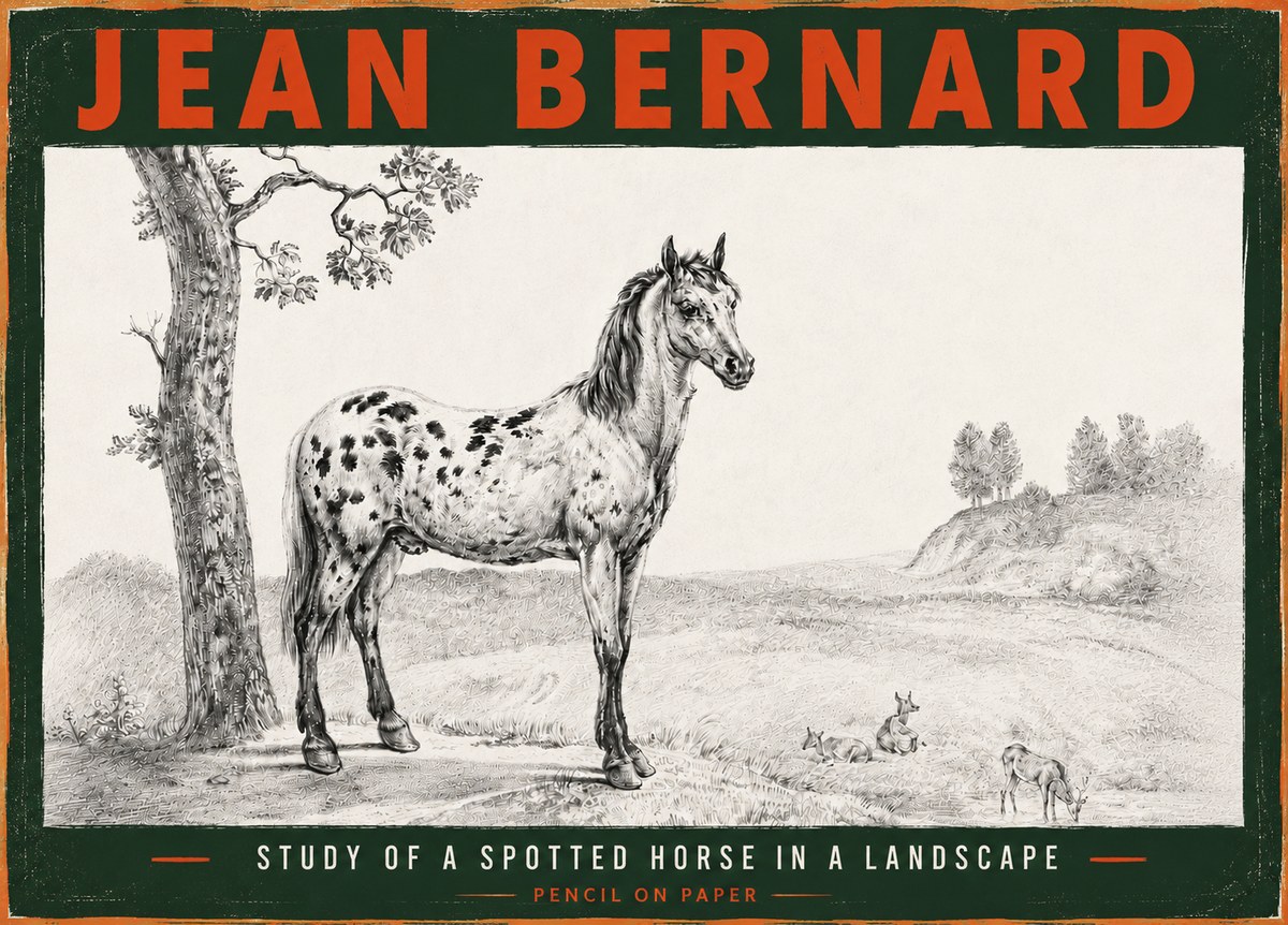 Jean Bernard Study of a Spotted Horse in a Landscape No6 - Poszter