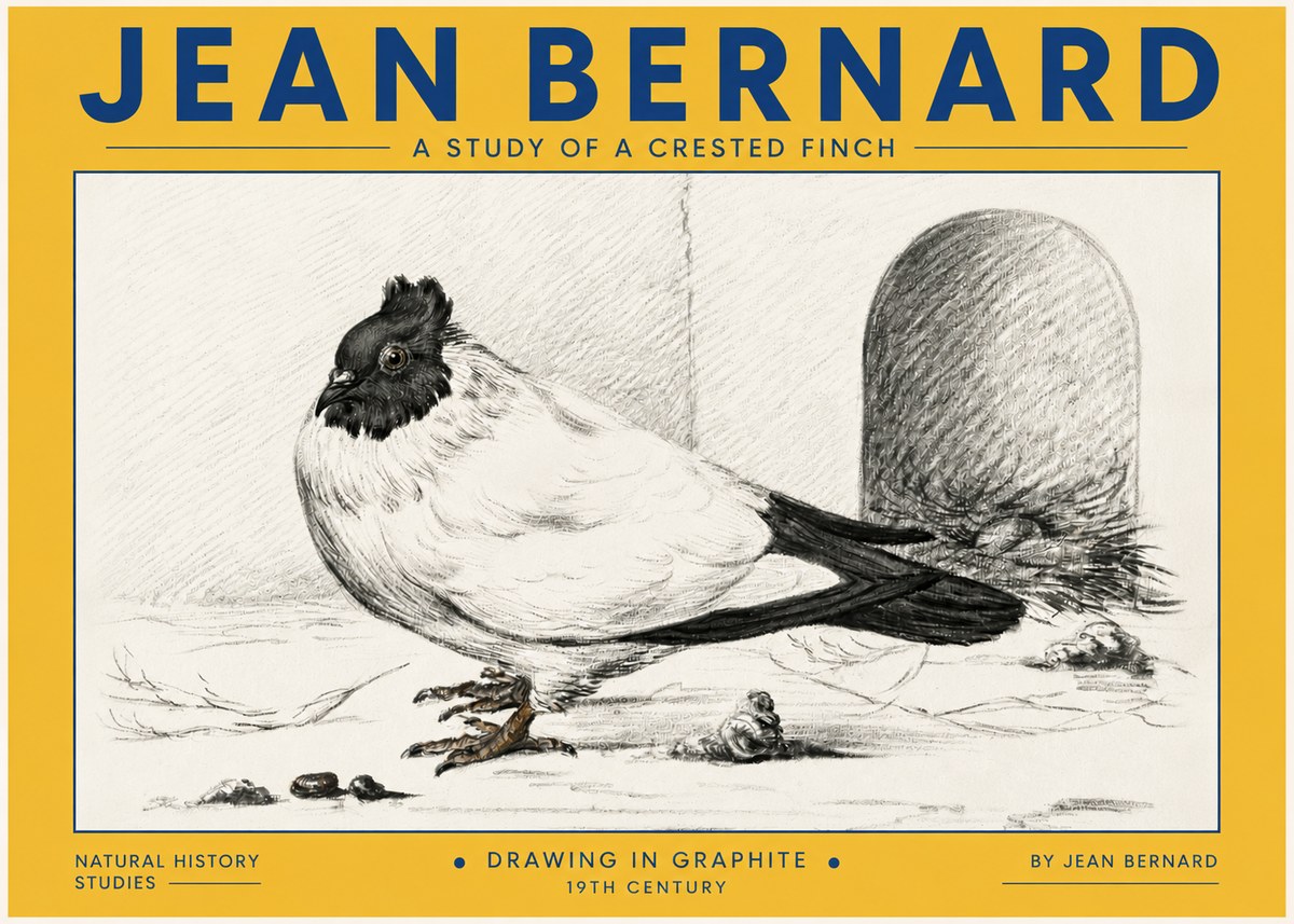 Jean Bernard A Study of a Crested Finch No4 - Poszter