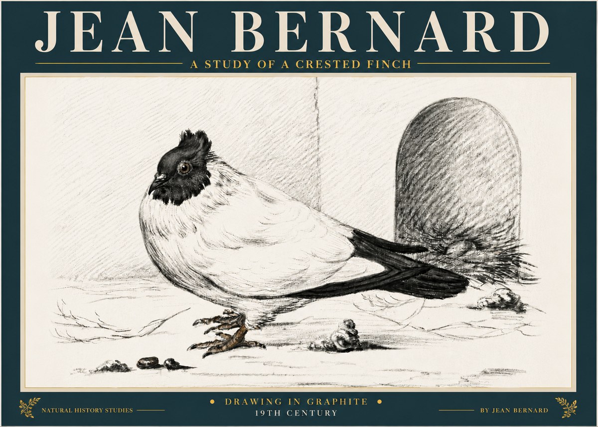 Jean Bernard A Study of a Crested Finch No6 - Poszter