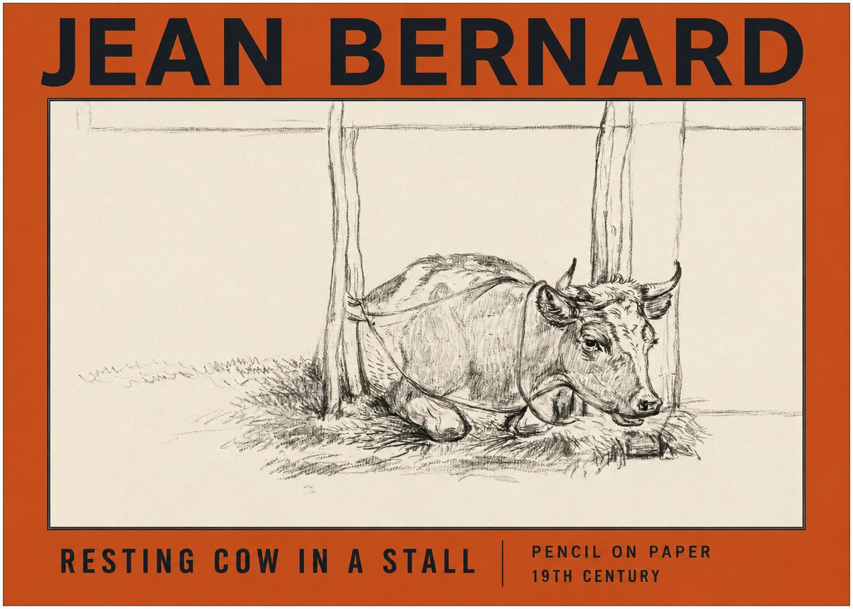 Jean Bernard Resting Cow in a Stall No2 - Poszter