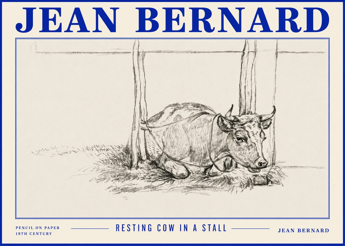 Jean Bernard Resting Cow in a Stall No4 - Poszter