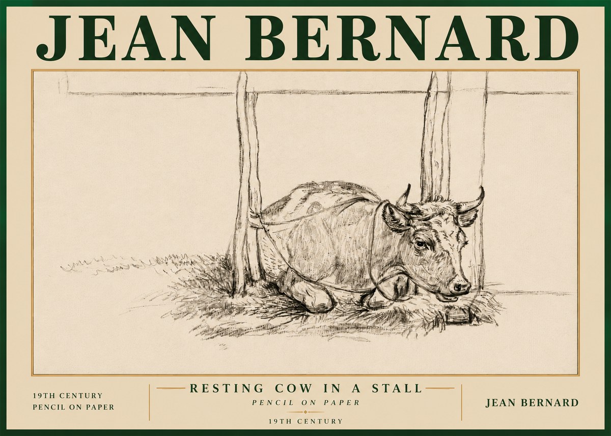 Jean Bernard Resting Cow in a Stall No5 - Poszter