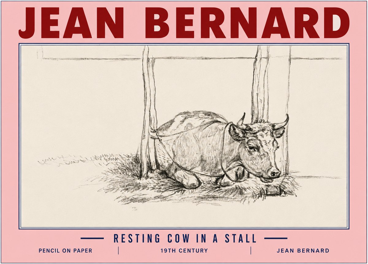 Jean Bernard Resting Cow in a Stall No6 - Poszter