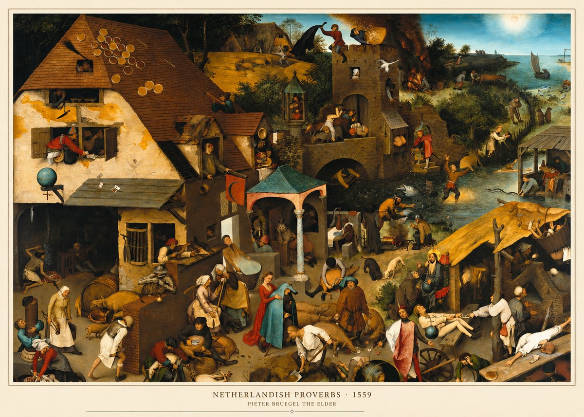 Pieter Bruegel The Netherlandish Proverbs I No6 - Poszter