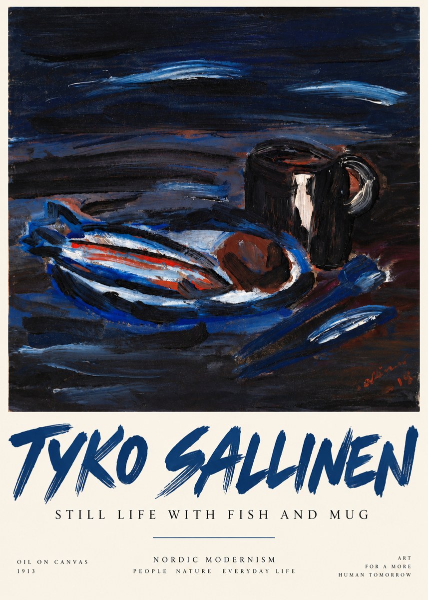 Tyko Sallinen Still Life with Fish and Mug No3 - Poszter