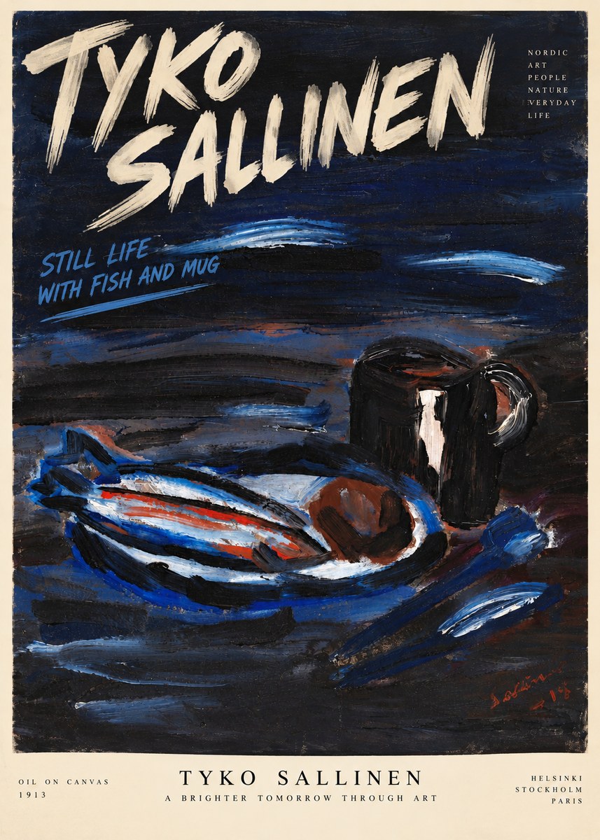 Tyko Sallinen Still Life with Fish and Mug No6 - Poszter