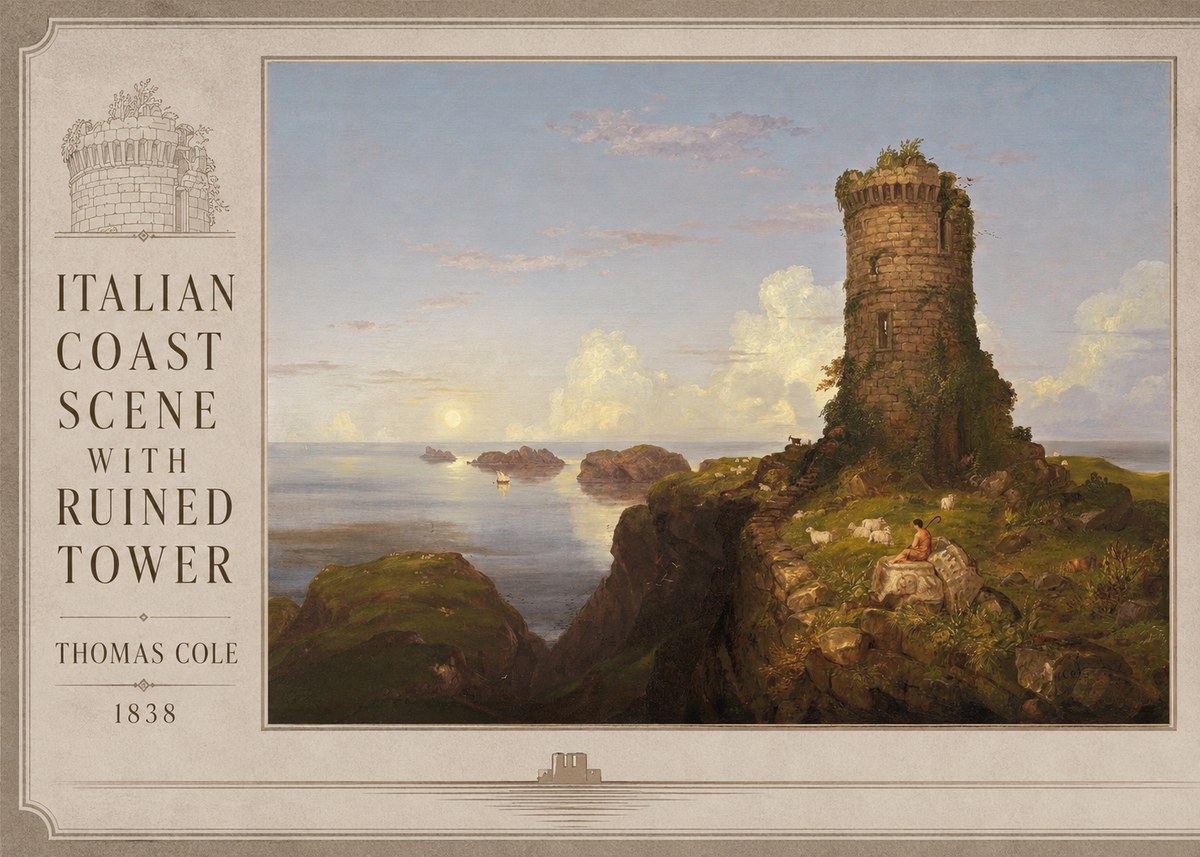 Thomas Cole Italian Coast Scene with Ruined Tower I No2 - Poszter