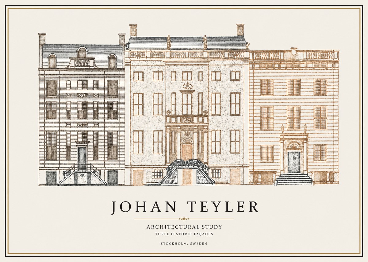 Johan Teyler Architectural Study - Three Historic Façades No1 - Poszter