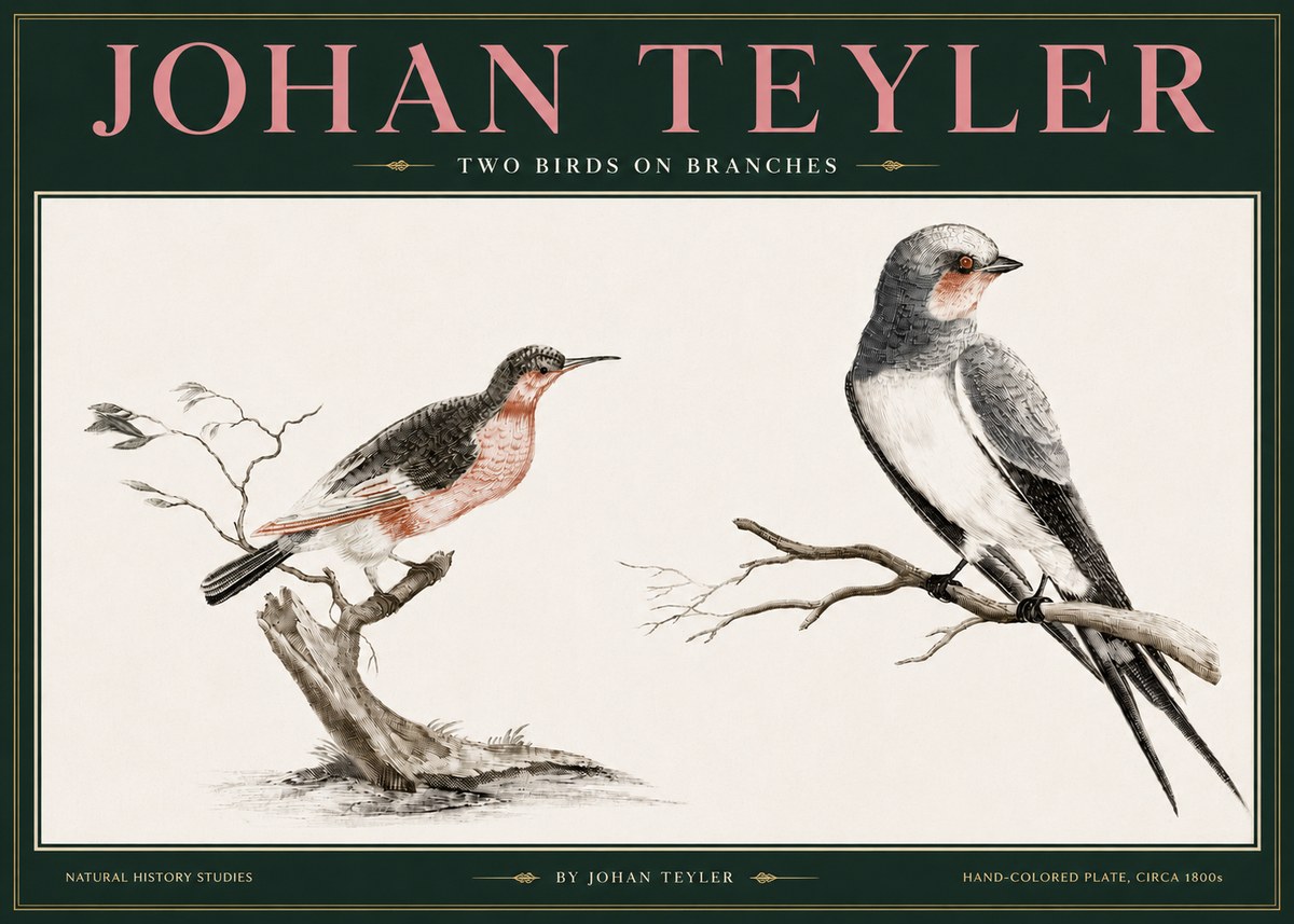 Johan Teyler Two Birds on Branches No3 - Poszter