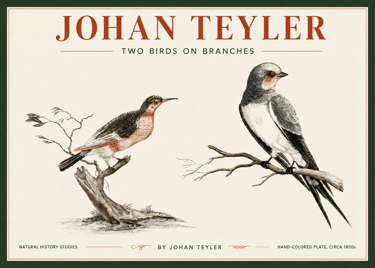 Johan Teyler Two Birds on Branches No6 - Poszter