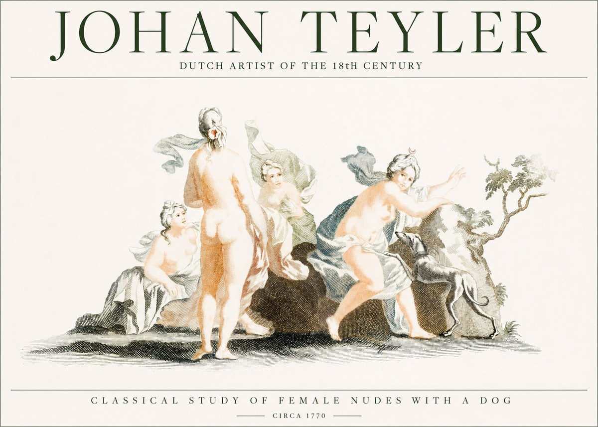 Johan Teyler Classical Study of Female Nudes with a Dog No1 - Poszter