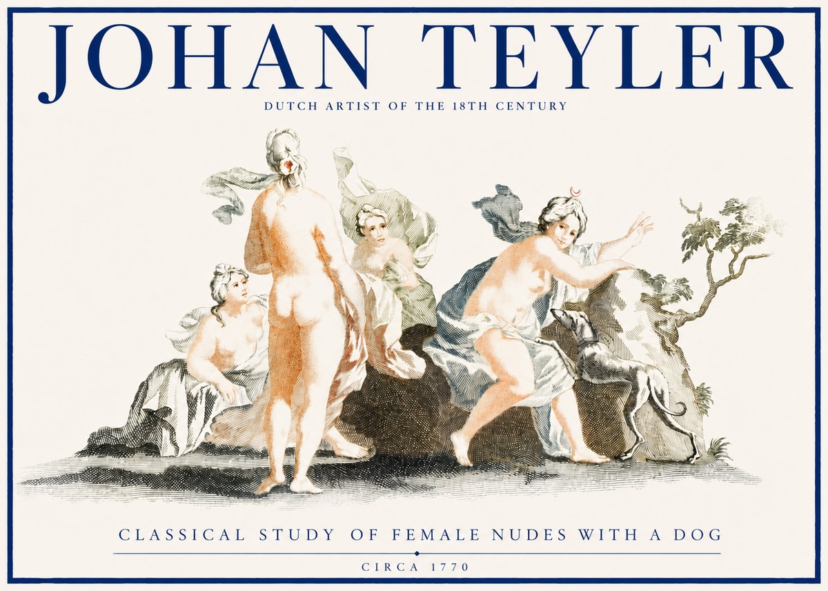 Johan Teyler Classical Study of Female Nudes with a Dog No2 - Poszter