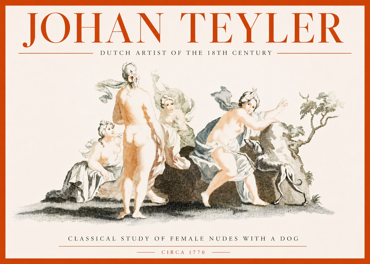 Johan Teyler Classical Study of Female Nudes with a Dog No3 - Poszter