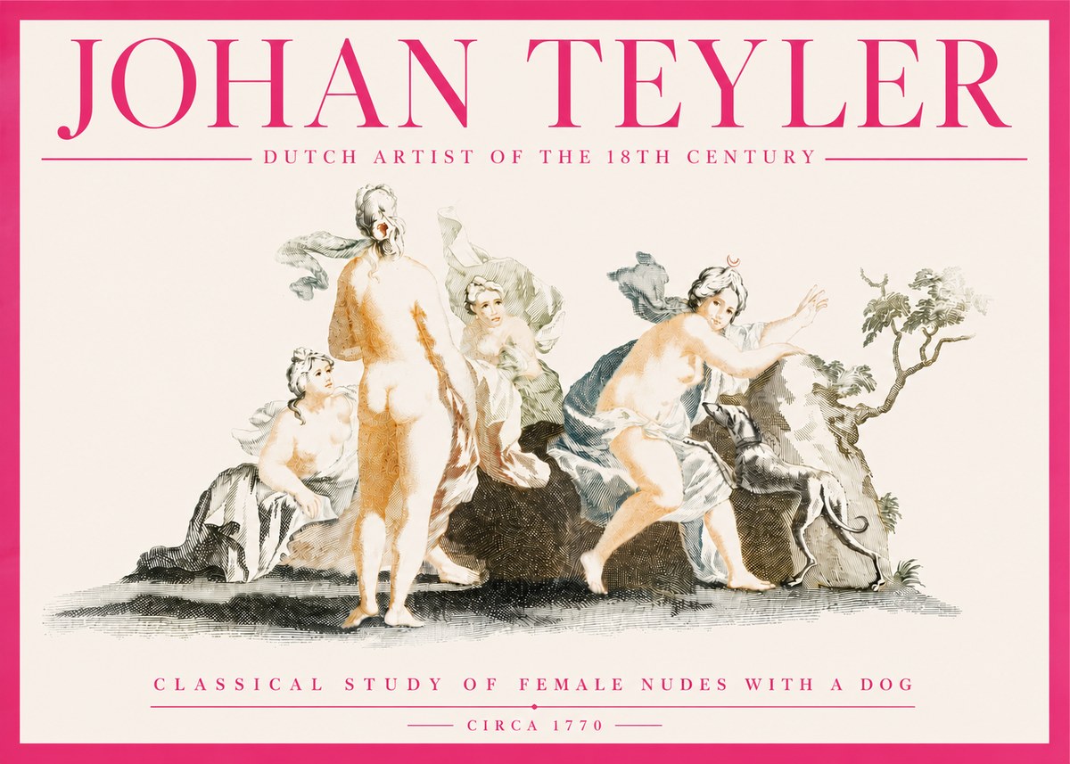 Johan Teyler Classical Study of Female Nudes with a Dog No4 - Poszter