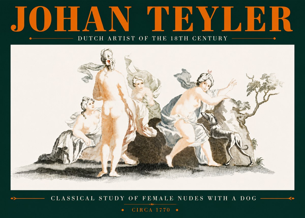 Johan Teyler Classical Study of Female Nudes with a Dog No5 - Poszter