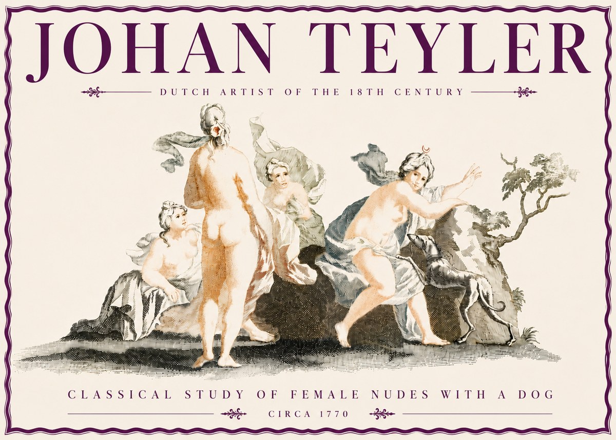 Johan Teyler Classical Study of Female Nudes with a Dog No6 - Poszter