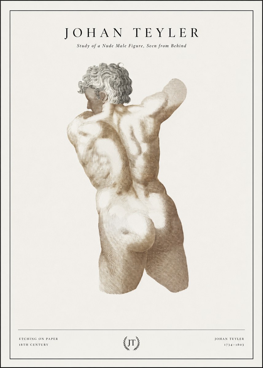 Johan Teyler Study of a Nude Male Figure, Seen from Behind No1 - Poszter