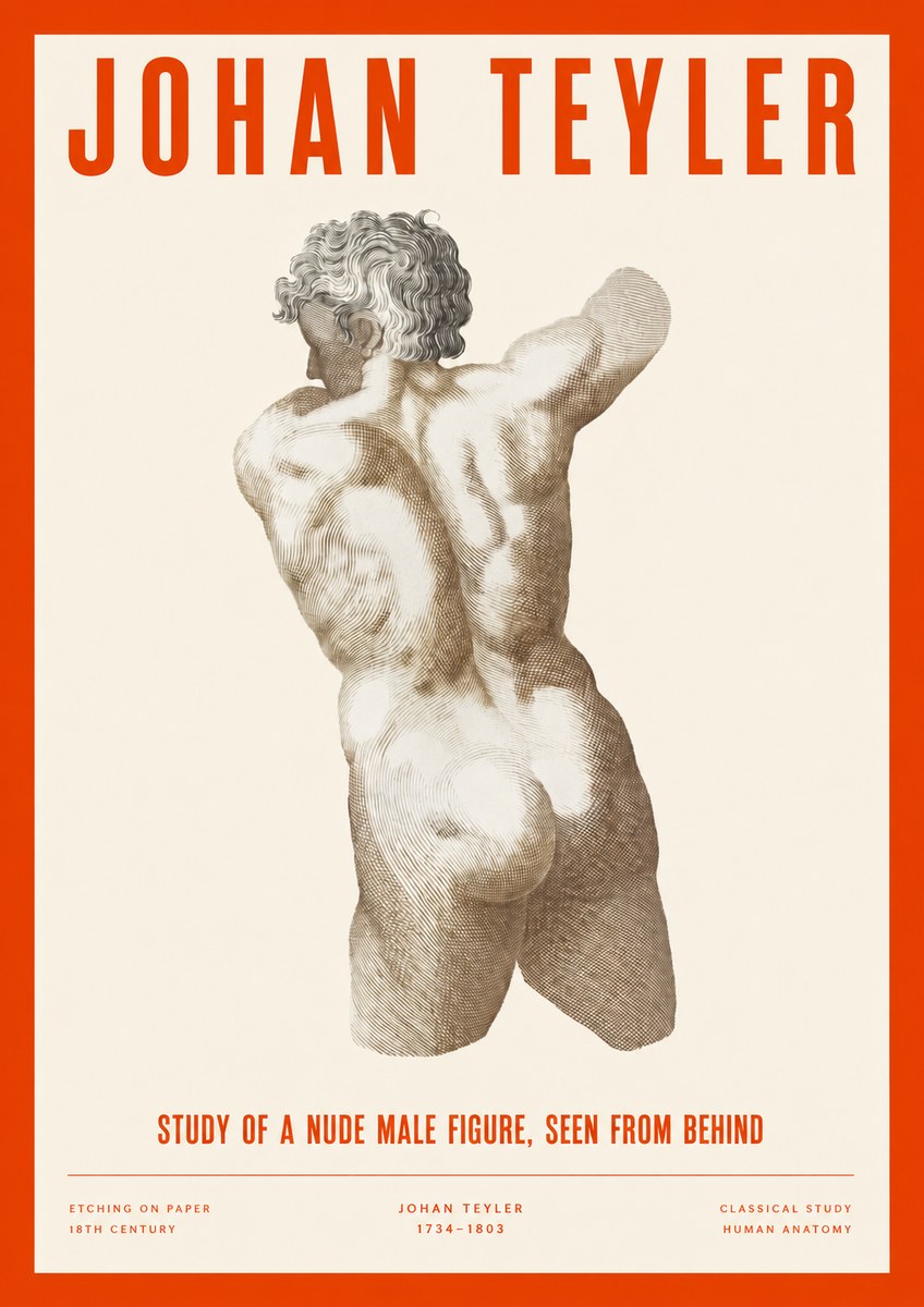 Johan Teyler Study of a Nude Male Figure, Seen from Behind No2 - Poszter