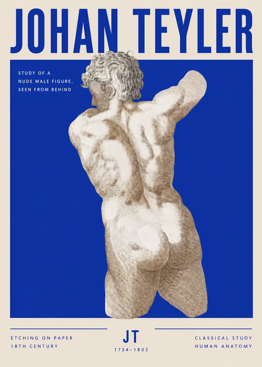 Johan Teyler Study of a Nude Male Figure, Seen from Behind No3 - Poszter