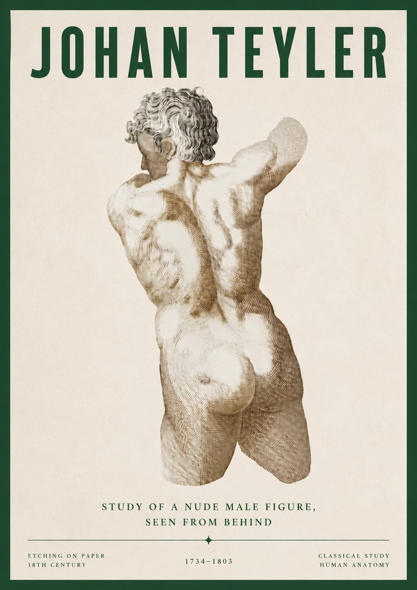 Johan Teyler Study of a Nude Male Figure, Seen from Behind No4 - Poszter
